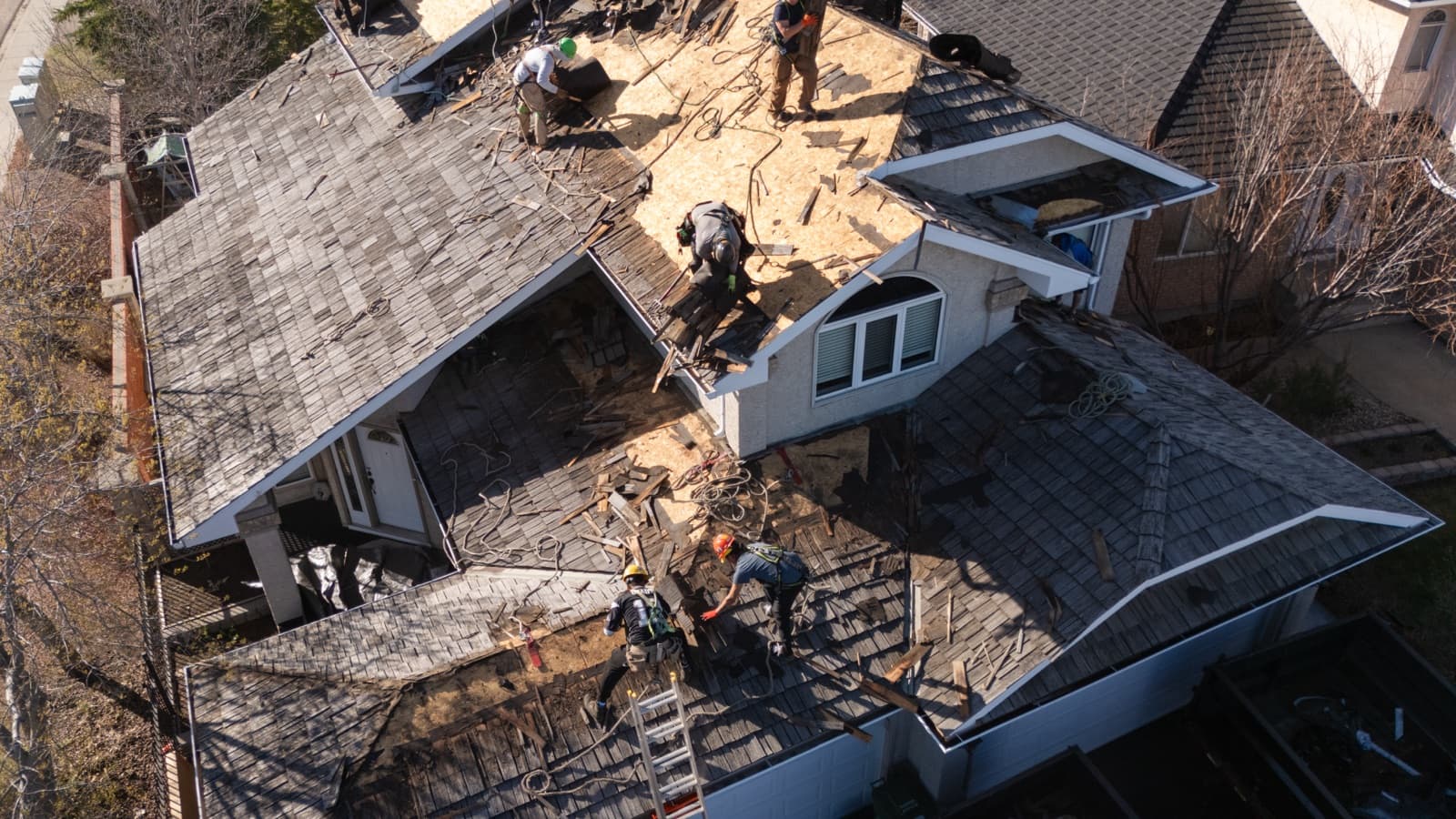 Aerial view of a newly installed shingle roof in Regina, Saskatchewan
