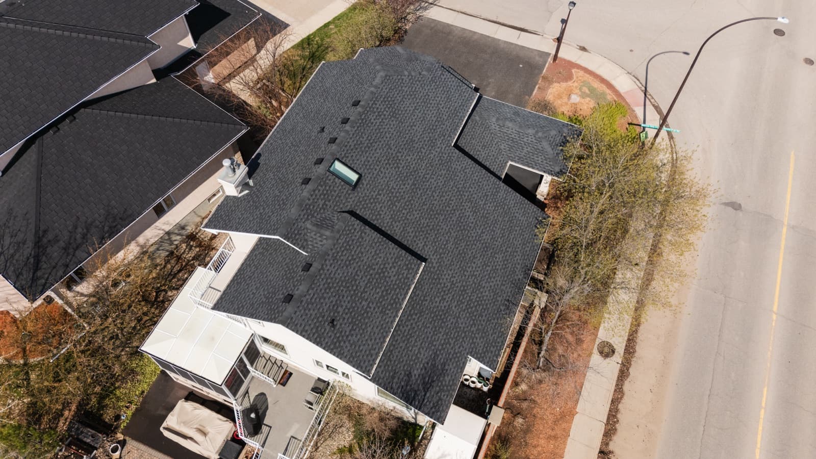 Aerial of new shingle roof in Regina